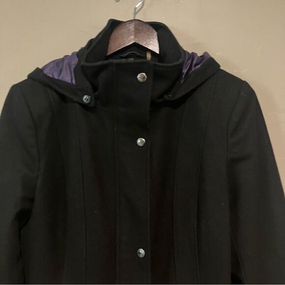 Calvin Klein Black Winter Wool Blend Coat with Removable Hood Women's Size 6 - Picture 4 of 16
